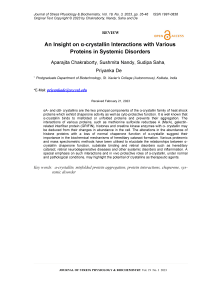 An insight on a-crystallin interactions with various proteins in systemic disorders