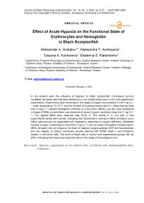 Effect of acute hypoxia on the functional state of erythrocytes and hemoglobin in black scorpionfish