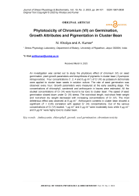 Phytotoxicity of chromium (VI) on germination, growth attributes and pigmentation in cluster bean