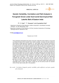 Genetic variability, correlation and path analysis in fenugreek grown under sub-humid sub-tropical red lateritic belt of Eastern India