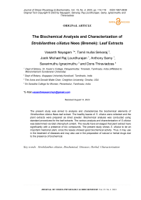 The biochemical analysis and characterization of Strobilanthes ciliatus nees (Bremek): leaf extracts