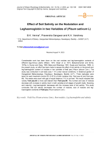 Effect of soil salinity on the nodulation and leghaemoglobin in two variables of (Pisum sativum L)