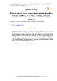 Effect of osmotic stress on seed germination and seedling characters of mung bean [Vigna radiata (L.) Wildzek]