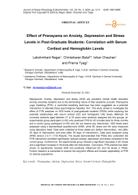 Effect of pranayama on anxiety, depression and stress levels in post-graduate students: correlation with serum cortisol and hemoglobin levels