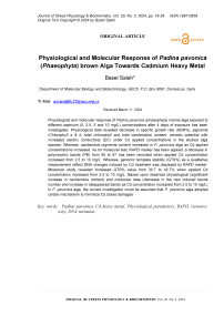 Physiological and molecular response of Padina pavonica (Phaeophyta) brown alga towards cadmium heavy metal