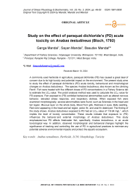 Study on the effect of paraquat dichloride’s (PD) acute toxicity on Anabas testudineus (Bloch, 1792)