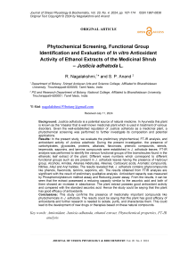 Phytochemical screening, functional group identification and evaluation of in vitro antioxidant activity of ethanol extracts of the medicinal shrub - Justicia adhatoda L