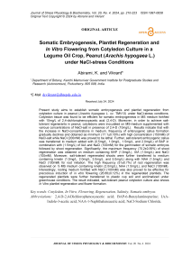 Somatic embryogenesis, plantlet regeneration and in vitro flowering from cotyledon culture in a legume oil crop, peanut (Arachis hypogaea L.) under NaCl-stress conditions