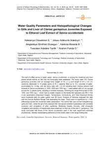 Water quality parameters and histopathological changes in gills and liver of Clarias gariepinus juveniles exposed to ethanol leaf extract of Senna occidentalis