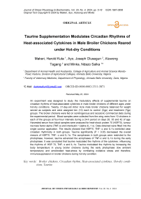 Taurine supplementation modulates circadian rhythms of heat-associated cytokines in male broiler chickens reared under hot-dry conditions