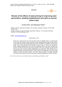 Review of the effects of seed priming for improving seed germination, seedling establishment and yield on several pulse crops