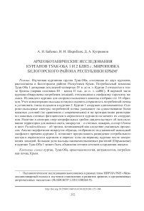 Археоботанические исследования курганов Туак-Оба 1 и 2 близ с. Мироновка Белогорского района Республики Крым