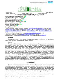 Concrete mix optimized with glass powders