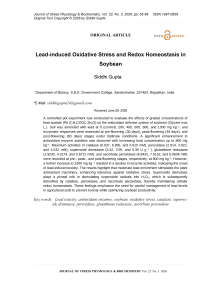 Lead-induced Oxidative Stress and Redox Homeostasis in Soybean