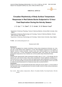 Circadian Rhythmicity of Body Surface Temperature Responses in Red Sokoto Bucks Subjected to 12-hour Feed Deprivation During the Hot-dry Season