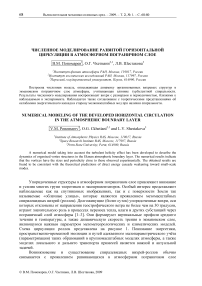 Численное моделирование развитой горизонтальной циркуляции в атмосферном пограничном слое