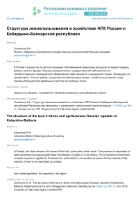 Структура землепользования в хозяйствах АПК России и Кабардино-Балкарской Республики