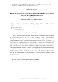 Antistress property of Glycyrrhiza glabra (Athimadhura) on stress induced Drosophila melanogaster