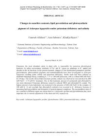 Changes in osmolites contents, lipid peroxidation and photosynthetic pigment of Aeluropus lagopoides under potassium deficiency and salinity