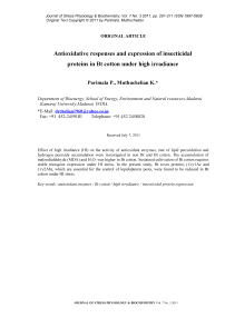 Antioxidative responses and expression of insecticidal proteins in Bt cotton under high irradiance