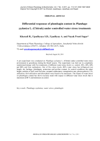 Differential responses of plumbagin content in Plumbago zeylanica L. (Chitrak) under controlled water stress treatments