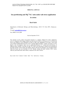 Ion partitioning and Mg2+/Na+ ratio under salt stress application in cotton