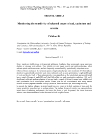 Monitoring the sensitivity of selected crops to lead, cadmium and arsenic