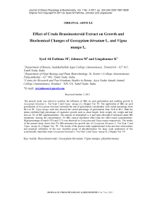 Effect of crude brassinosteroid extract on growth and biochemical changes of Gosssypium hirsutum L. and Vigna mungo L