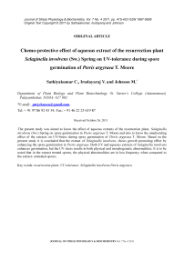 Chemo-protective effect of aqueous extract of the resurrection plant Selaginella involvens (Sw.) spring on UV-tolerance during spore germination of Pteris argyraea T. Moore