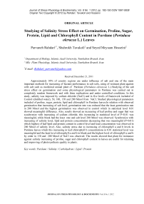 Studying of salinity stress effect on germination, proline, sugar, protein, lipid and chlorophyll content in purslane (Portulaca oleracea L.) leaves