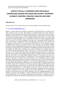 HVP10 (V-PPase), a candidate gene for HvNax3 controlling sodium exclusion and salinity tolerance in barley: mapping, sequence analysis and gene expression