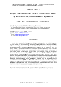 Salicylic acid ameliorates the effects of oxidative stress induced by water deficit in hydroponic culture of Nigella sativa