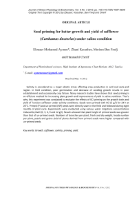 Seed priming for better growth and yield of safflower (Carthamus tinctorius) under saline condition