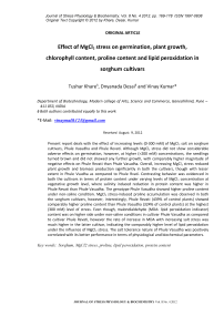 Effect of MgCl2 stress on germination, plant growth, chlorophyll content, proline content and lipid peroxidation in sorghum cultivars