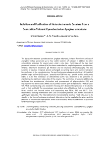 Isolation and purification of heterotetrameric catalase from a desiccation tolerant cyanobacterium Lyngbya arboricola