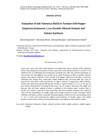 Evaluation of salt tolerance (NaCl) in Tunisian chili pepper ( Capsicum frutescens L.) on growth, mineral analysis and solutes synthesis