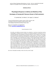 Physiological response to salinity and alkalinity of rice genotypes of varying salt tolerance grown in field lysimeters