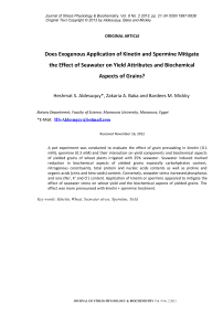 Does exogenous application of kinetin and spermine mitigate the effect of seawater on yield attributes and biochemical aspects of grains?