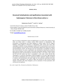 Structural carbohydrates and lignifications associated with submergence tolerance in rice ( Oryza sativa L.)