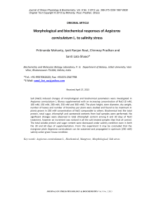 Morphological and biochemical responses of Aegiceras corniculatum L. to salinity stress