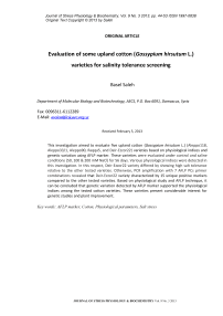 Evaluation of some upland cotton ( Gossypium hirsutum L.) varieties for salinity tolerance screening