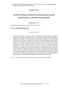 The effect of priming on germination and enzyme activity of sesame ( Sesamum indicum L.) seeds after accelerated aging