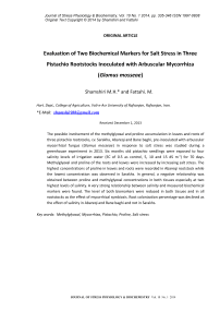 Evaluation of two biochemical markers for salt stress in three pistachio rootstocks inoculated with arbuscular mycorrhiza ( Glomus mosseae)