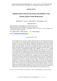 Oxidative stress tolerance by calcium and histidine in two tomato cultivars under nickel stress