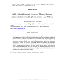 Salinity induced changes in -carotene, thiamine, riboflavin and ascorbic acid content in Spinacia oleracea L. var. All Green