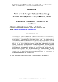 Brassinosteroids denigrate the seasonal stress through antioxidant defense system in seedlings of Brassica juncea L