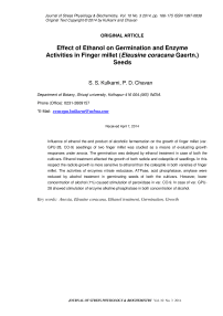 Effect of ethanol on germination and enzyme activities in finger millet ( Eleusine coracana Gaertn.) seeds