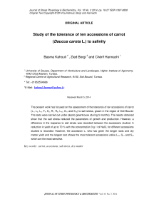 Study of the tolerance of ten accessions of carrot ( Daucus carota L.) to salinity