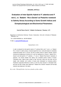 Evaluation of inter-specific hybrid of P. atlantica and P. vera L. cv. ‘Badami - Riz-e-Zarand’ as pistachio rootstock to salinity stress according to some growth indices and eco-physiological and biochemical parameters