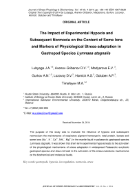 The impact of experimental hypoxia and subsequent normoxia on the content of some ions and markers of physiological stress-adaptation in gastropod species Lymnaea stagnalis